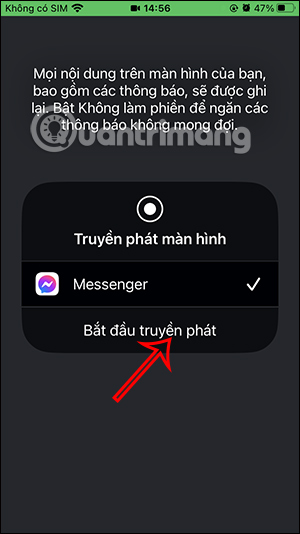 Transmission screen call Messenger