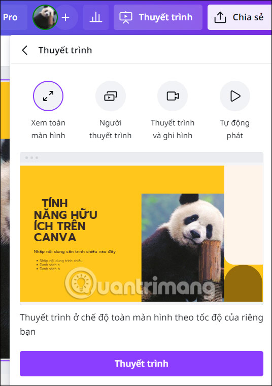 Thuyết trình slide trên Canva