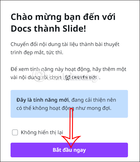 Sử dụng tính năng Docs thành Slide