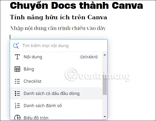 Nhập nội dung cho bài thuyết trình