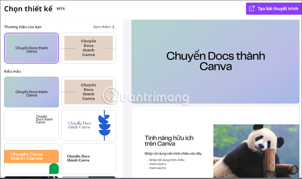 Chọn kiểu mẫu cho Slide