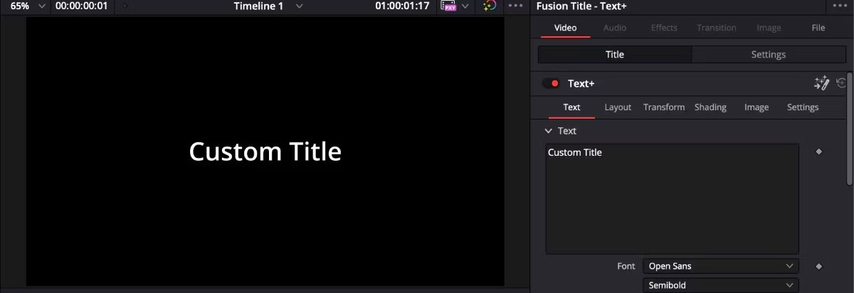 Trang Fusion của DaVinci Resolve với tiêu đề chưa được chỉnh sửa