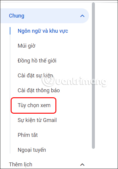 Tùy chọn xem Google Calendar