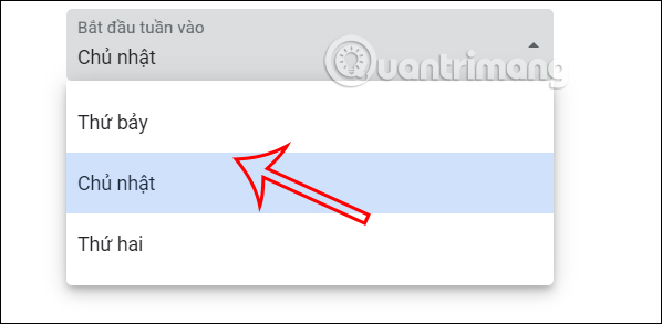 Đổi ngày bắt đầu tuần Google Calendar