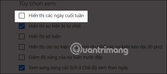 Chế độ hiển thị ngày cuối tuần Google Calendar