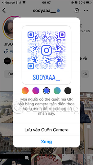 Đổi màu mã QR tài khoản Instagram khác