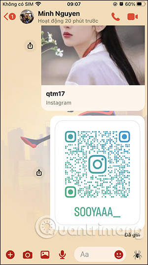 Chia sẻ mã QR tài khoản Instagram khác 