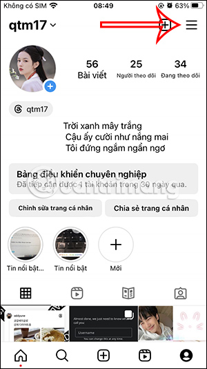 Tùy chọn tài khoản Instagram
