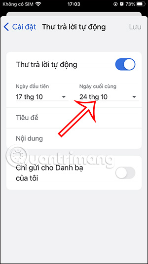 Ngày kết thúc trả lời tự động
