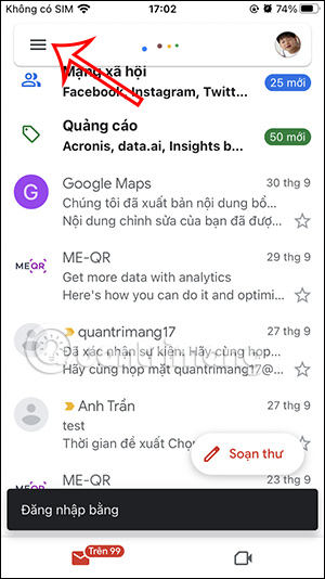Tùy chọn Gmail điện thoại