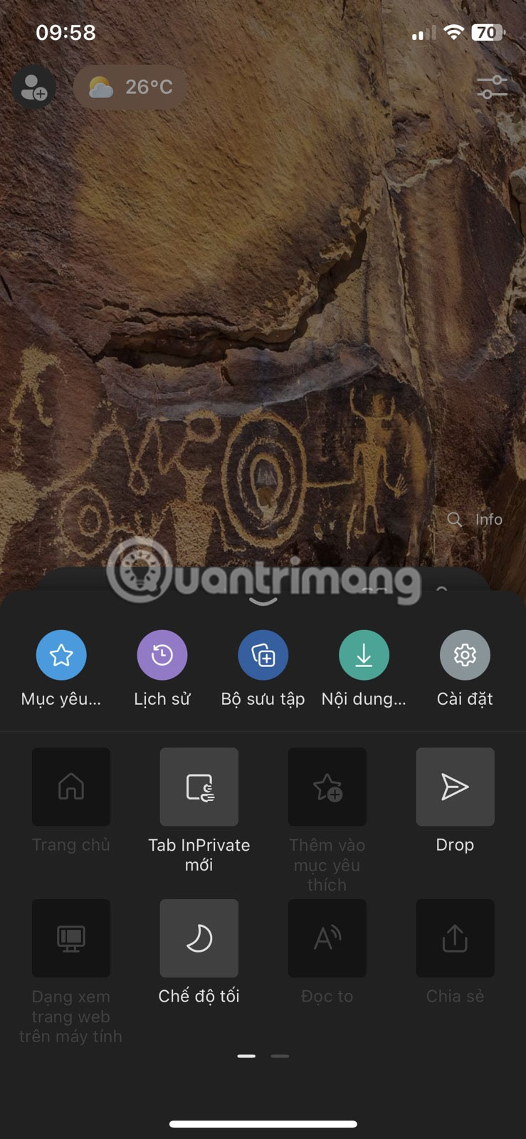 Trang menu Microsoft Edge