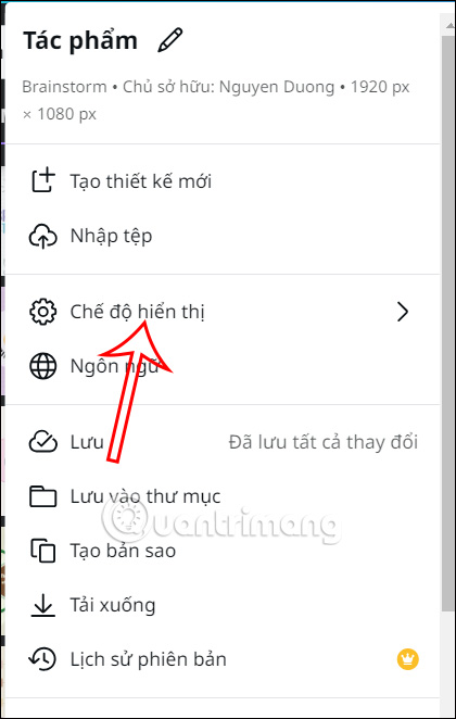 Chế độ hiển thị trong Canva