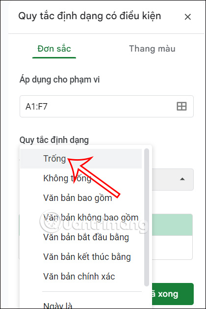 Quy tắc định dạng dữ liệu Google Sheets