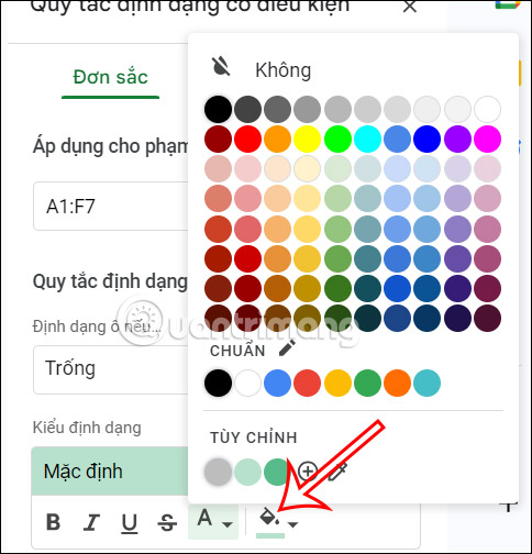 Chọn màu cho ô trống Google Sheets