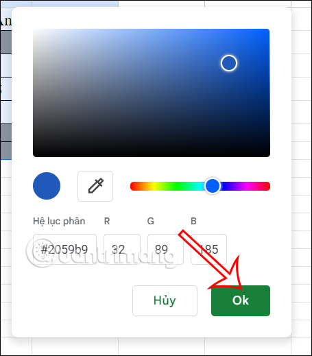 Chọn màu cho ô trống Google Sheets
