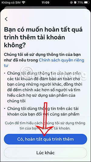Hoàn thành liên kết Instagram