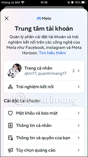 2 tài khoản Instagram liên kết
