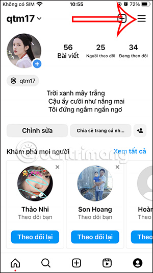 Tùy chọn tài khoản Instagram