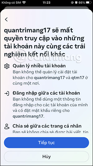 Gỡ liên kết 2 tài khoản Instagram