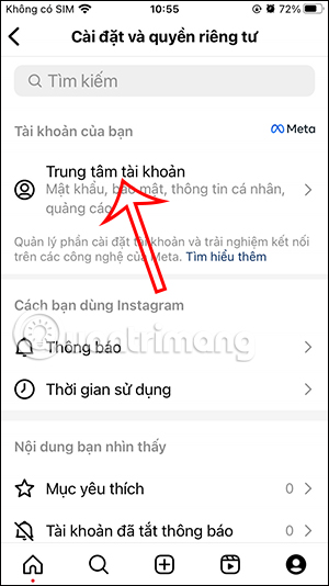 Trung tâm tài khoản Instagram