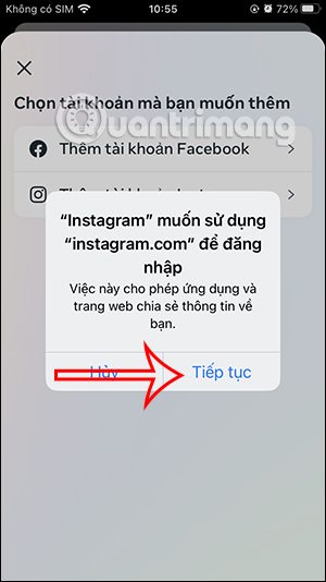 Tiếp tục liên kết Instagram
