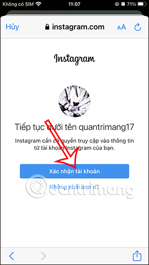 Xác nhận tài khoản Instagram liên kết