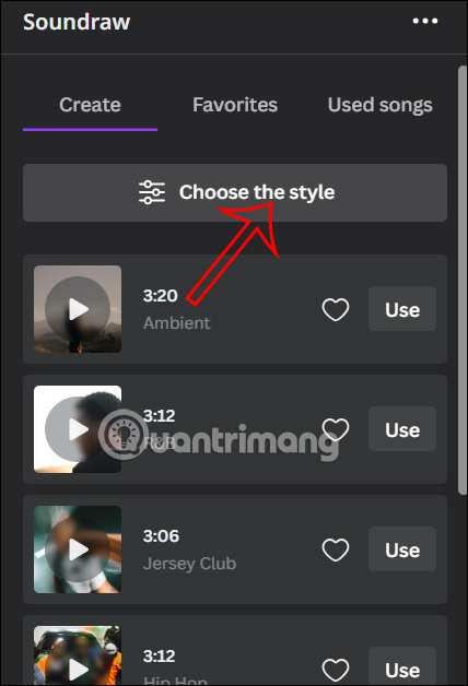 Chọn style nhạc Soundraw trên Canva