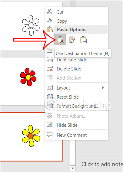 Tùy chọn Use Destination Theme paste background PowerPoint