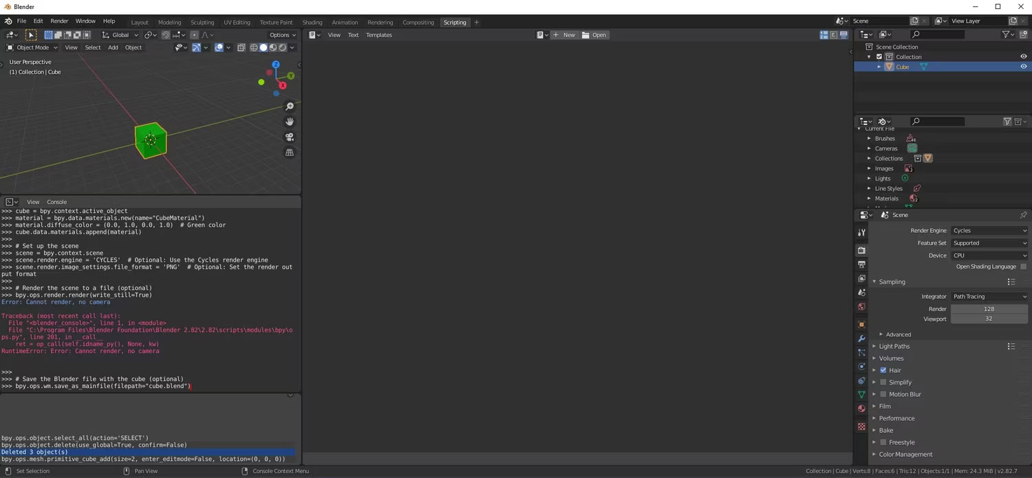 Khối lập phương được tạo ra từ script Blender