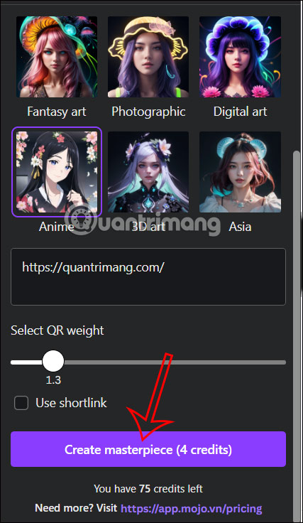 Tạo mã QR bằng Mojo AI trên Canva
