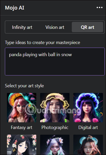 Nhập nội dung tạo ảnh bằng Mojo AI trên Canva