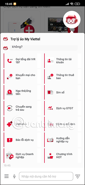 Dịch vụ hỗ trợ trên My Viettel