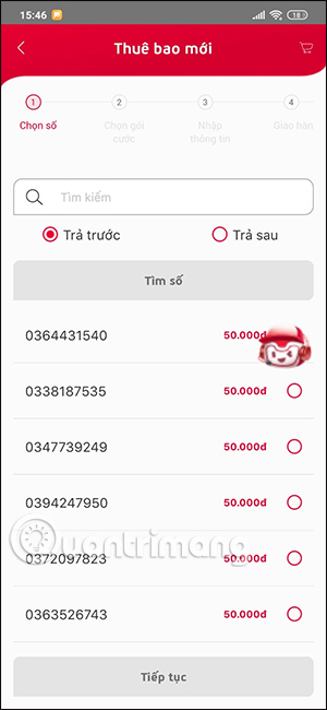 Chọn sim trên My Viettel