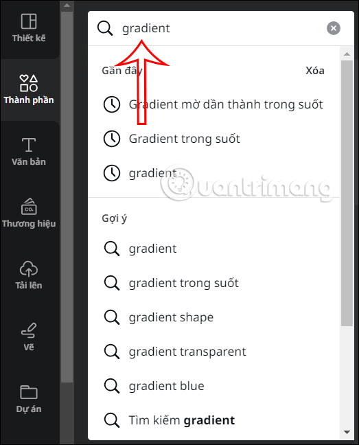 Tìm kiếm màu gradient Canva