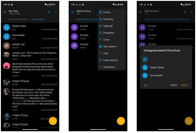 Chọn nơi giải nén file lưu trữ RAR trong Solid Explorer File Manager