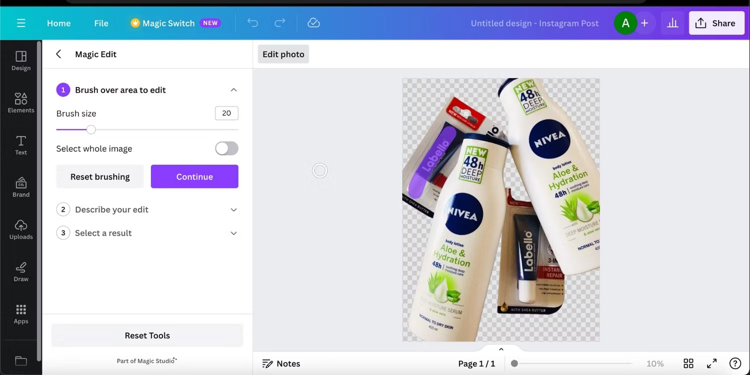Sử dụng công cụ brush trong Magic Edit của Canva