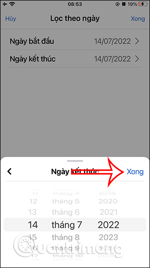 Chọn ngày lọc kết thúc