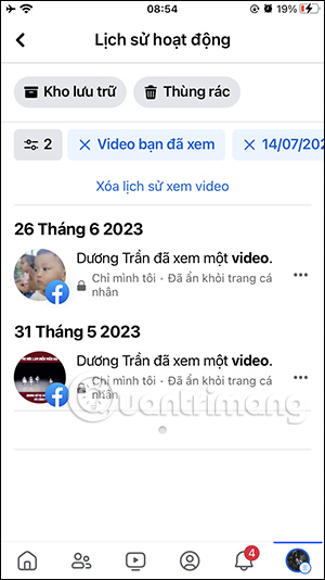 Video Facebook lọc theo ngày
