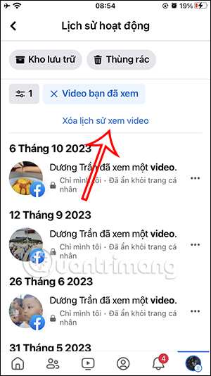 Xóa lịch sử video Facebook