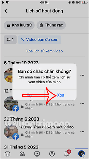 Xóa tất cả video Facebook đã xem