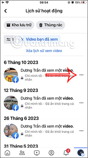 Tùy chọn video Facebook đã xem