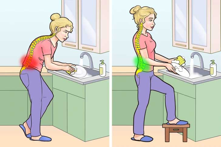Đứng sai tư thế khi rửa bát