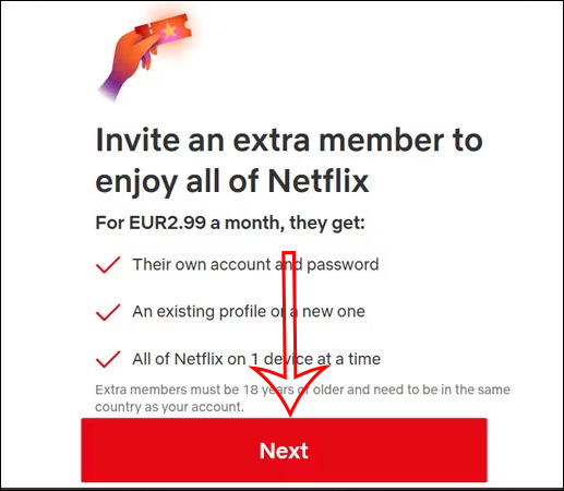 Thông báo về tính năng bổ sung thành viên Netflix