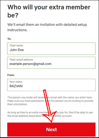 Điền thành viên bổ sung tài khoản Netflix
