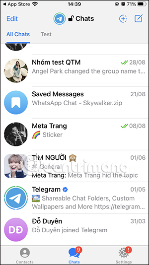 Giao diện nhắn tin trên Telegram