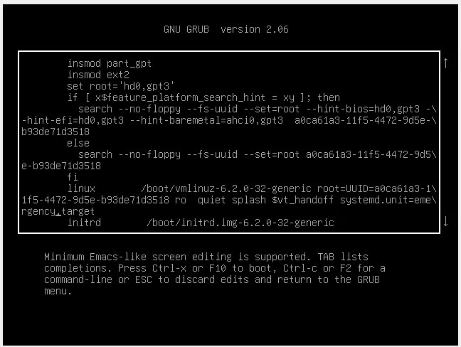 Thêm văn bản để khởi động vào Emergency Mode trên Ubuntu