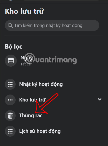 Thùng rác Facebook máy tính 