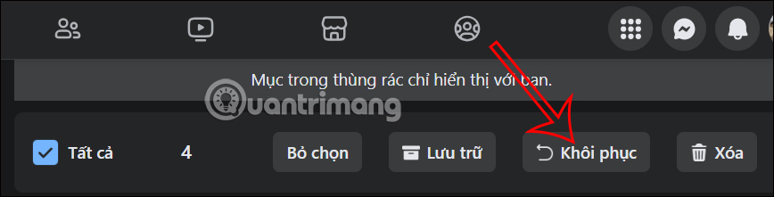 Các bài viết đã xóa trên Facebook máy tính 