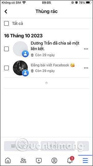 Bài viết đã xóa trên Facebook