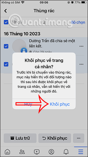 Khôi phục bài viết Facebook đã xóa